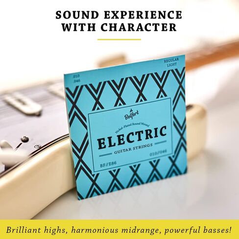 أوتار جيتار BELFORT® للجيتار الكهربائي، أوتار للجيتار الإلكتروني مصنوعة من الفولاذ المطلي بالنيكل - بما في ذلك. 4 اختيارات + سلسلة E عالية جدًا in Kuwait