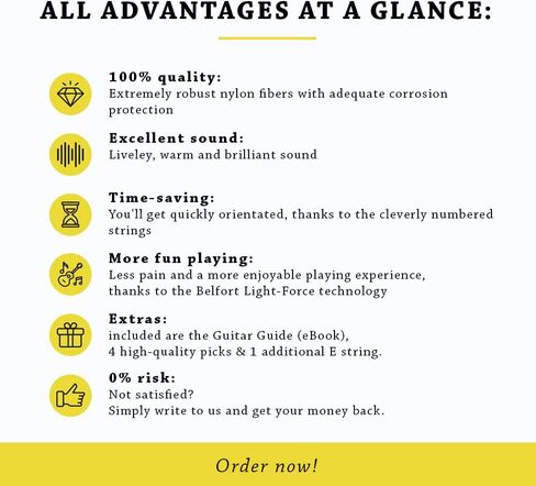 أوتار جيتار BELFORT® للجيتار الكهربائي، أوتار للجيتار الإلكتروني مصنوعة من الفولاذ المطلي بالنيكل - بما في ذلك. 4 اختيارات + سلسلة E عالية جدًا in Kuwait
