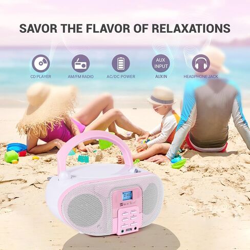 SingingWood GC01 Macarons Series Portable CD Player Boombox with AM FM Stereo Radio Kids CD Player LCD Display, Front Aux-in Port Headphone Jack, Supported AC or Battery Powered -Rose in Saudi Arabia