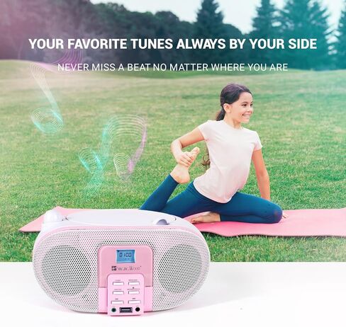 SingingWood GC01 Macarons Series Portable CD Player Boombox with AM FM Stereo Radio Kids CD Player LCD Display, Front Aux-in Port Headphone Jack, Supported AC or Battery Powered -Rose in Saudi Arabia