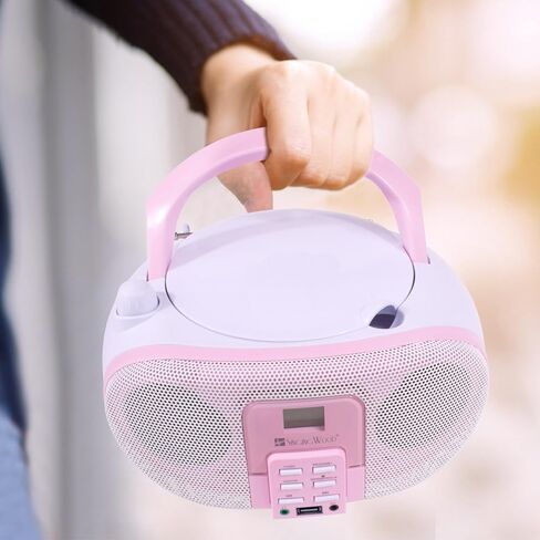 SingingWood GC01 Macarons Series Portable CD Player Boombox with AM FM Stereo Radio Kids CD Player LCD Display, Front Aux-in Port Headphone Jack, Supported AC or Battery Powered -Rose in Saudi Arabia