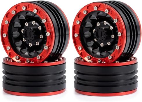 موهيرو 1/10 1.9 بوصة جنوط عجلات من سبيكة Beadlock لـ RC Cralwer Axial SCX10 CC01 D90 حزمة من 4 (أحمر + أسود) in Kuwait