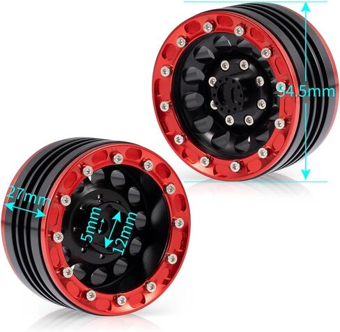 موهيرو 1/10 1.9 بوصة جنوط عجلات من سبيكة Beadlock لـ RC Cralwer Axial SCX10 CC01 D90 حزمة من 4 (أحمر + أسود) in Kuwait