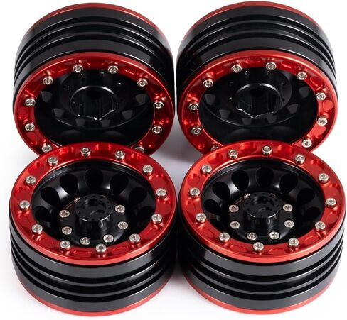 موهيرو 1/10 1.9 بوصة جنوط عجلات من سبيكة Beadlock لـ RC Cralwer Axial SCX10 CC01 D90 حزمة من 4 (أحمر + أسود) in Kuwait