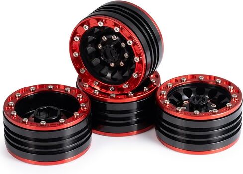 موهيرو 1/10 1.9 بوصة جنوط عجلات من سبيكة Beadlock لـ RC Cralwer Axial SCX10 CC01 D90 حزمة من 4 (أحمر + أسود) in Kuwait