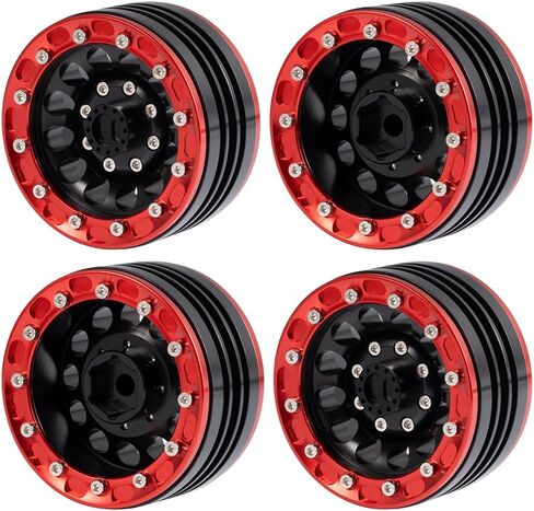 موهيرو 1/10 1.9 بوصة جنوط عجلات من سبيكة Beadlock لـ RC Cralwer Axial SCX10 CC01 D90 حزمة من 4 (أحمر + أسود) in Kuwait