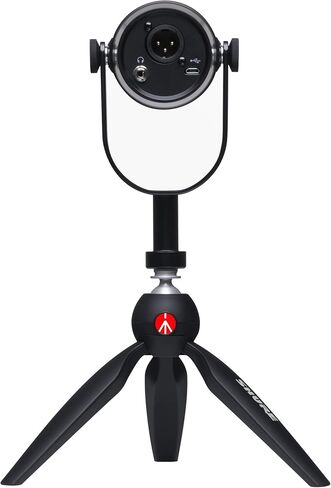 ميكروفون MV7-K-BNDL للبث مع حامل مانفروتو ثلاثي القوائم بتصميم ديناميكي مبتكر احترافي ومتين بمنفذي USB ومنفذ XLR من شور، لون اسود in Saudi Arabia