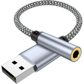 USB to 3.5mm Jack Audio Adapter, USB to Audio Aux Cable External Stereo Sound Card, USB to 3.5mm TRRS Female Headset for PS4/PS5/Headphone/Mac/Linux/Laptop/Desktops/Docking Station