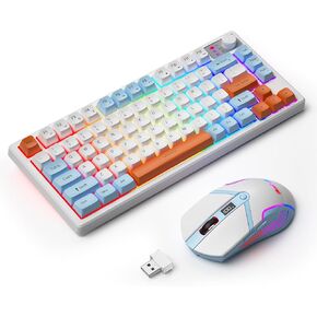 75% Wireless Gaming Keyboard and Mouse with Smart Display, Rechargeable Light Up Wireless Keyboard with Knob Control, RGB Backlit Gaming Mouse for Mac Laptop Computer PC Gamer
