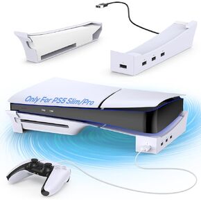 KOVA Horizontal Stand Only for PS5 Slim Console with 4-Port USB Hub, Base Stand Accessories for Playstation 5 Slim(Disc & Digital Edition), Holder for PS5 Controller Charging(Not for Regular PS5)