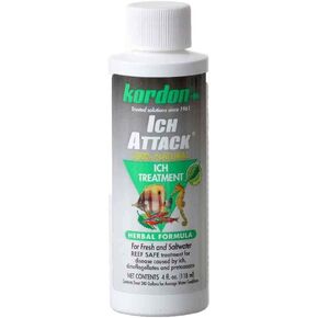 Kordon Ich-Attack Disease Inhibitor: Natural Solution for Ich & External Fish Diseases, 100% Organic Herbal Treatment for Fresh & Saltwater, Safe for Invertebrates, Made in The USA, 4-Ounces