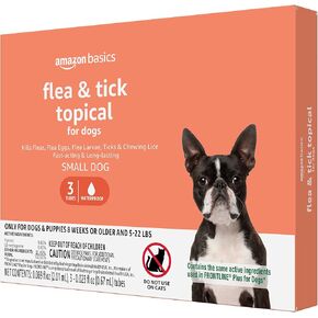 Amazon Basics Flea and Tick Topical Treatment for Small Dogs (5 -22 pounds), Unscented, 6 Count (Previously Solimo)