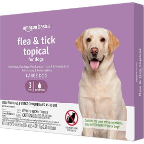 Amazon Brand - Solimo for Dogs Large Dog (45-88 pounds) Flea and Tick Treatment, 6 Doses