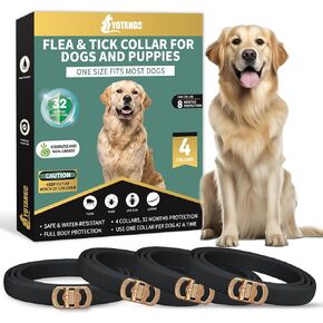 4 Pack Flea Collar for Dogs, 32 Months Flea and Tick Prevention for Dogs, Waterproof Dog Flea Collar, Dog Flea and Tick Treatment, Adjustable Flea and Tick Collar for Dogs Puppy-Black