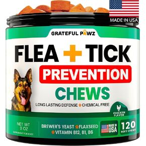 Flea and Tick Prevention for Dogs Chewables - Made in USA - Natural Flea and Tick Chews Supplement - Oral Pills for Dogs - Pest Defense - All Breeds and Ages - 120 Soft Tablets