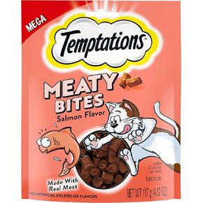 Temptations Meaty Bites Soft and Savory Cat Treats Salmon Flavor, 4.12 oz. Pouch