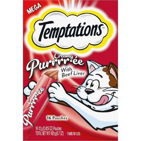 Temptations Creamy Puree with Chicken, Salmon, and Tuna Variety Pack of Lickable, Squeezable Cat Treats, 0.425 Oz Pouches, 24 Count