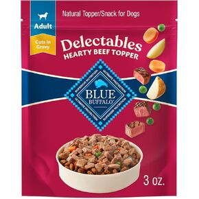 Blue Buffalo Delectables Natural Wet Dog Food Toppers Variety Pack, Tasty Chicken & Hearty Beef, Cuts in Gravy, 3-oz. (12 Pouches, 6 of Each Flavor)