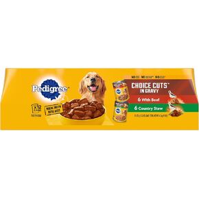 PEDIGREE CHOICE CUTS IN GRAVY Adult Canned Soft Wet Dog Food Variety Pack, with Beef and Country Stew, 13.2 oz. Cans (Pack of 12)