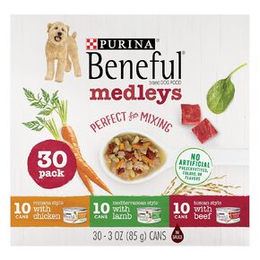 Purina Beneful Wet Dog Food Variety Pack, Medleys Tuscan, Romana & Mediterranean Style - (Pack of 30) 3 oz. Cans
