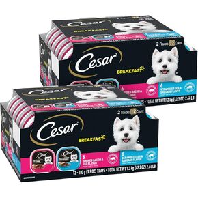 CESAR Adult Wet Dog Food Classic Loaf in Sauce Grilled Chicken, Filet Mignon, Porterhouse Steak, Beef, Chicken & Liver and Turkey Variety Pack, 3.5 oz. Easy Peel Trays, Pack of 36