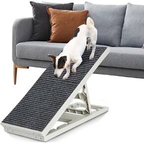 2 in 1 Adjustable Dog Ramp Bed for Small Pets Folding Collapsible Cat Ramp with Non Slip Carpet Portable Indoor Puppy Ramp for Sofa,Chair