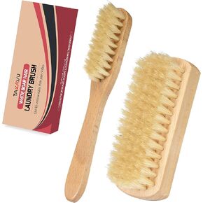 Horsehair Laundry Stain Brushes Set 2pcs by TAKAVU, Natural Soft Bristle for Scrubbing Out Tough Stains on Delicate Fabrics Knits Cotton Leather Washable Fabrics