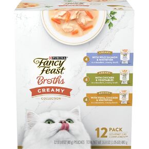 Purina Fancy Feast Lickable Broth Topper Complement Creamy Wet Cat Food Variety Pack - (Pack of 12) 1.4 oz. Pouches