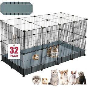 24 Panels Small Animal Playpen,Pet Playpen,C&C Cage for Guinea Pigs,Puppy Play Pen,Bunny Playpen,Indoor Outdoor Portable Metal Wire Yard Fence with Waterproof Mat
