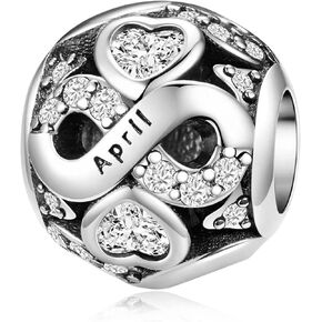 HappyStar 925 Sterling Silver Birthstone Charms fits Charms Bracelets for Woman，with 5A Cubic Zirconia Dangle Pendant Bead,Happy Birthday Charms for Bracelet and Necklace