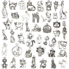 Assorted Cats Pet Charm Pendant for DIY Jewelry Making Accessaries(42pcs,Antique Silver)