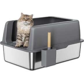 Zarler Stainless Steel Litter Box with Lid, Extra Large Cat Litter Box, XL Large Metal Litter Box for Big Cats with High Sided, Grey (Non-Sticky, Easy to Clean, Anti-Urine Leakage)