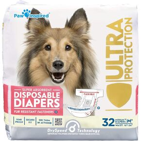 Paw Inspired 32ct Disposable Dog Diapers | Female Dog Diapers Ultra Protection | Diapers for Dogs in Heat, Excitable Urination, or Incontinence (Small)