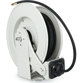 Oil Hose Reel1/4 inch x 50 ft Retractable Hose W P 400 BAR Max 5800 PSI Adjustable Support Arm and Pipe Gripper Spring Driven Steel Construction Heavy Duty Industrial Reel for Grease, Hydraulic Oil