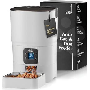 Smart Automatic Cat Feeder - 6-L Reliable Automatic Cat Food Dispenser with Display LCD Screen for Easy Set Up -Portion Control Automatic Dog Feeder - Desiccant Bag Keeps Dry Food Fresh-Voice Recorder