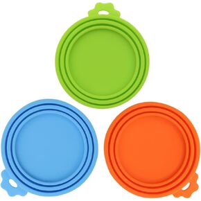 3 Pack Pet Food Can Covers Universal Can Lids Safe/Silicone Dog&Cat Food Can Lid Covers (green+blue+orange)