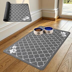 KOOLTAIL Dog Food Mat, Pet Feeding Mat for Food and Water Bowls, Absorbent Placement for Floors, Waterproof No Stains Quick Dry Non-Slip Food Mat for Small Medium Large Dogs Puppy Cats, Grey, 12"x20"