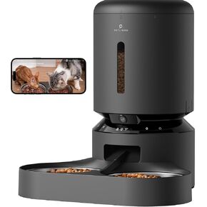 جهاز تغذية القطط الأوتوماتيكي من PETLIBRO مع كاميرا لقطتين، فيديو عالي الدقة 1080 بكسل مع رؤية ليلية، جهاز تغذية الحيوانات الأليفة 5G واي فاي مع صوت ثنائي الاتجاه للقطط والكلاب، تنبيهات منخفضة للطعام والحركة والصوت، صينية مزدوجة، أسود 5 لتر in Kuwait