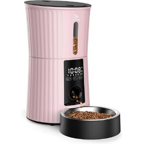 Petory Timed Automatic Cat Feeders - 4L Programable Dry Food Dispenser for Cats and Small Medium Dogs 6 Meals with Desiccant Bag Dual Power Supply 10S Voice Recorder