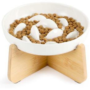 Slow Feed Dish for Cats and Small Dogs, Fish Pool Design Pet Slow Feeder with Higher Edges, Fun Interactive Cat Puzzle Feeder Healthy Eating Diet Made of Safe and Quality Material(White)