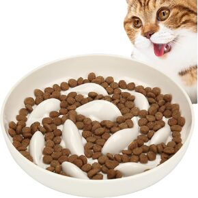 Cat Slow Feeder Bowl, Anti Gulping Healthy Eating Diet Pet Food Bowl, Non-Slip Whale Shape Design and Raised Rim Spill Proof Slow Bowl for Kitten(White)