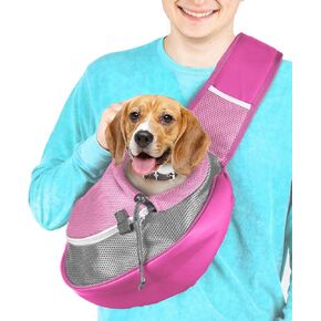 Pet Sling Carrier - Small Dog Puppy Cat Carrying Bag Purse Pouch - For Pooch Doggy Doggie Yorkie Chihuahua Baby Papoose Bjorn - Hiking Front Backpack Chest Body Holder Pack To Wear (Pink)