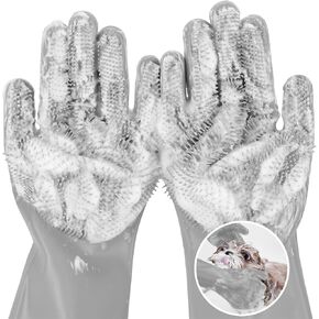 Pecute Pet Grooming Gloves - Heat Resistant Silicone Gloves with High-Density Teeth, Enhanced Five Finger Design for Bathing and Massaging Dogs and Cats, Blue