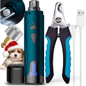 Dog Nail Grinder, Dog Nail Trimmers and Clippers Kit, Super Quiet Electric Pet Nail Grinder, Rechargeable, for Small Large Dogs & Cats Toenail & Claw Grooming,3 Speeds, 2 Grinding Wheels (A-Dark Blue)