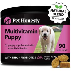 مضغ الفيتامينات المتعددة للقطط من شركة Pet Honesty - علاجات للقطط من أجل الصحة + المناعة، ودعم مفاصل القطط، والجلد والفرو، والهضم | أوميغا 3 إس، ليسين للقطط، بروبيوتيك للقطط، فيتامينات للقطط - الدجاج (كمية تكفي لمدة 30 يومًا)