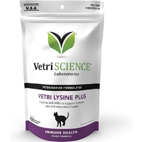 VetriScience Vetri Lysine Plus for Cats, 90 Chicken Flavored Chews - Immune and Respiratory Support Supplement for Cats