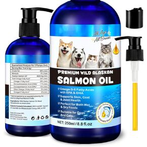 Alaskan Salmon Oil for Dogs, Omega 3 Fish Oil with Natural EPA+DHA Fatty Acids for Skin, Joints, Coat Health, Dog Skin and Coat Fish Oil Liquid Supplement, All Ages All Breeds 8.8fl.oz.
