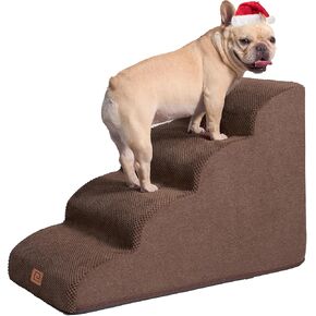 EHEYCIGA Curved Foldable Dog Stairs Ramp for Small Dogs 16" H, 3-Step Dog Steps for Couch Sofa and Chair, Pet Stairs for Cats, Non-Slip Balanced Pet Steps Indoor, Grey in Kuwait