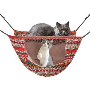Cat Cage Hammock,Hanging Soft Pet Bed for Kitten Ferret Puppy Rabbit or Small Pet,Double Layer Hanging Bed for Pets,2 Level Indoor Bag for Spring/Summer/Winter (Ethnic Style)