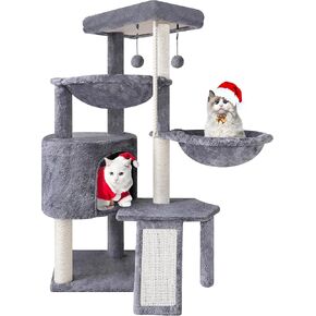 Xin Three Layer Cat Tree with Cat Condo and Two Hammocks,Grey